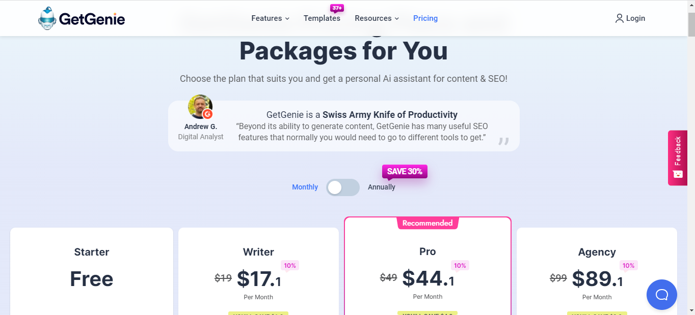 The best deals from the GetGenie AI content writing tool.