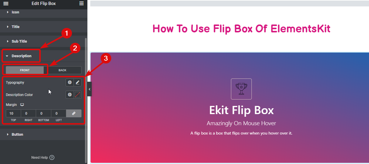 configuración de estilo de descripción de flipbox: cómo crear superposiciones y elementos flotantes de Flipbox en WordPress