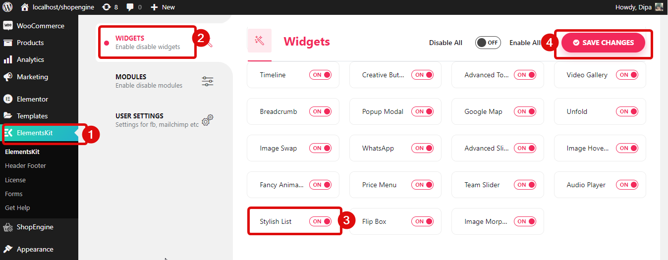 enable stylist list widget of ElementsKit