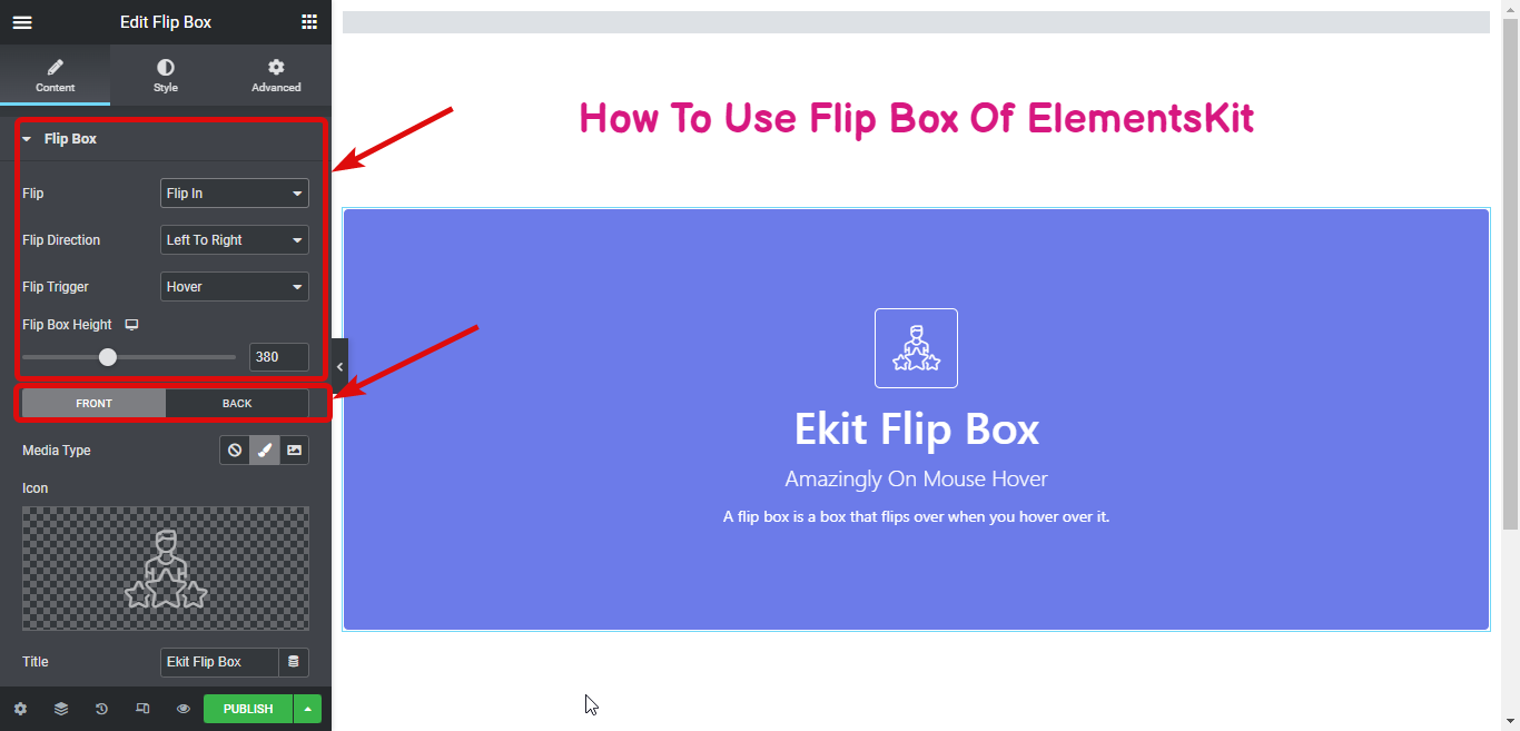 flip box settings elementskit