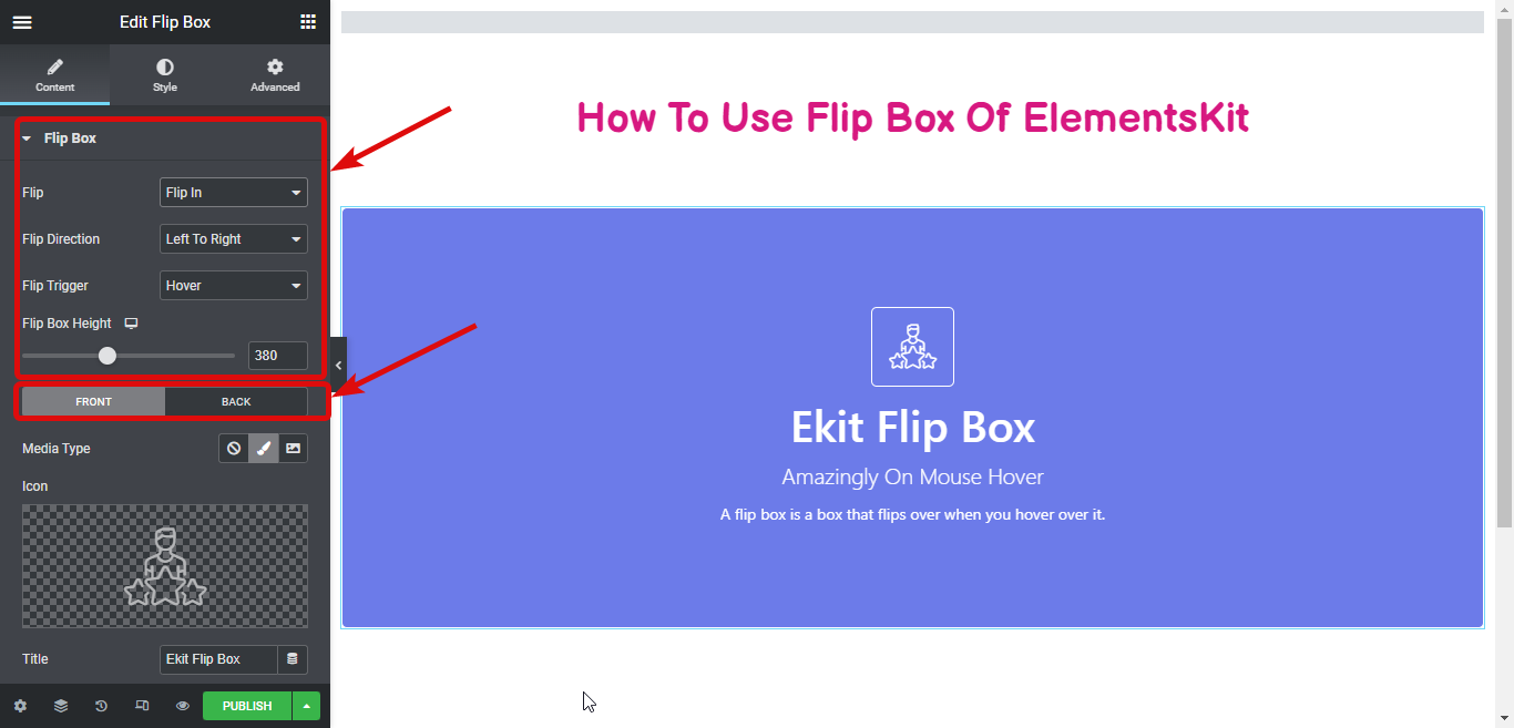 flip box settings elementskit - Come creare sovrapposizioni e passaggi con Flipbox in WordPress