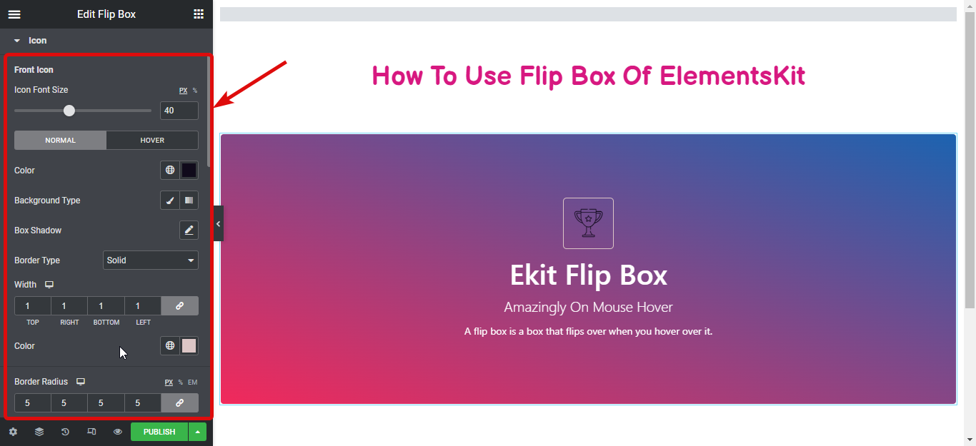 icon style flip box settings