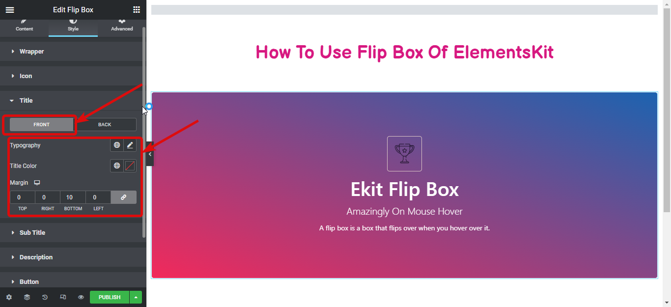 title style flip box settings