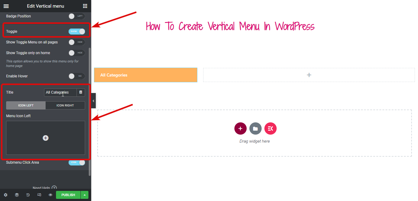 turn vertical menu into a toggle button step of how to create vertical menu in WordPress