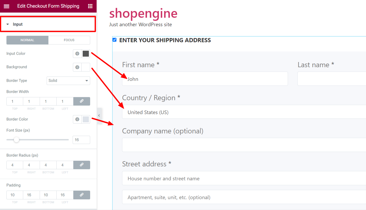 Input field customization for Checkout shipping form