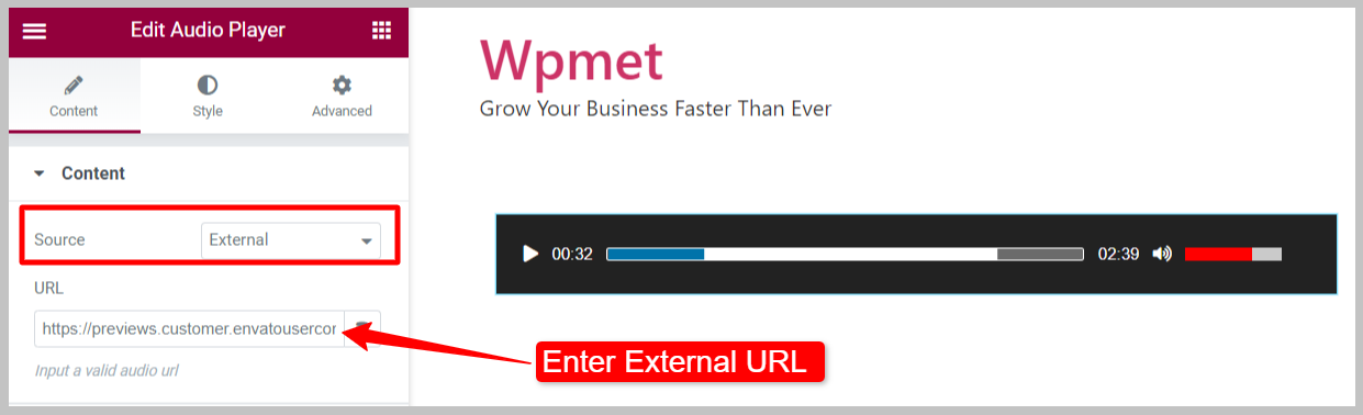 Use URL to add audio to the WordPress audio player