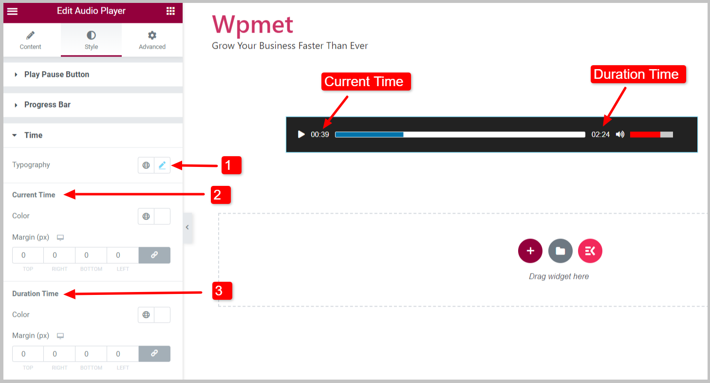 Customize time styles of WordPress audio player