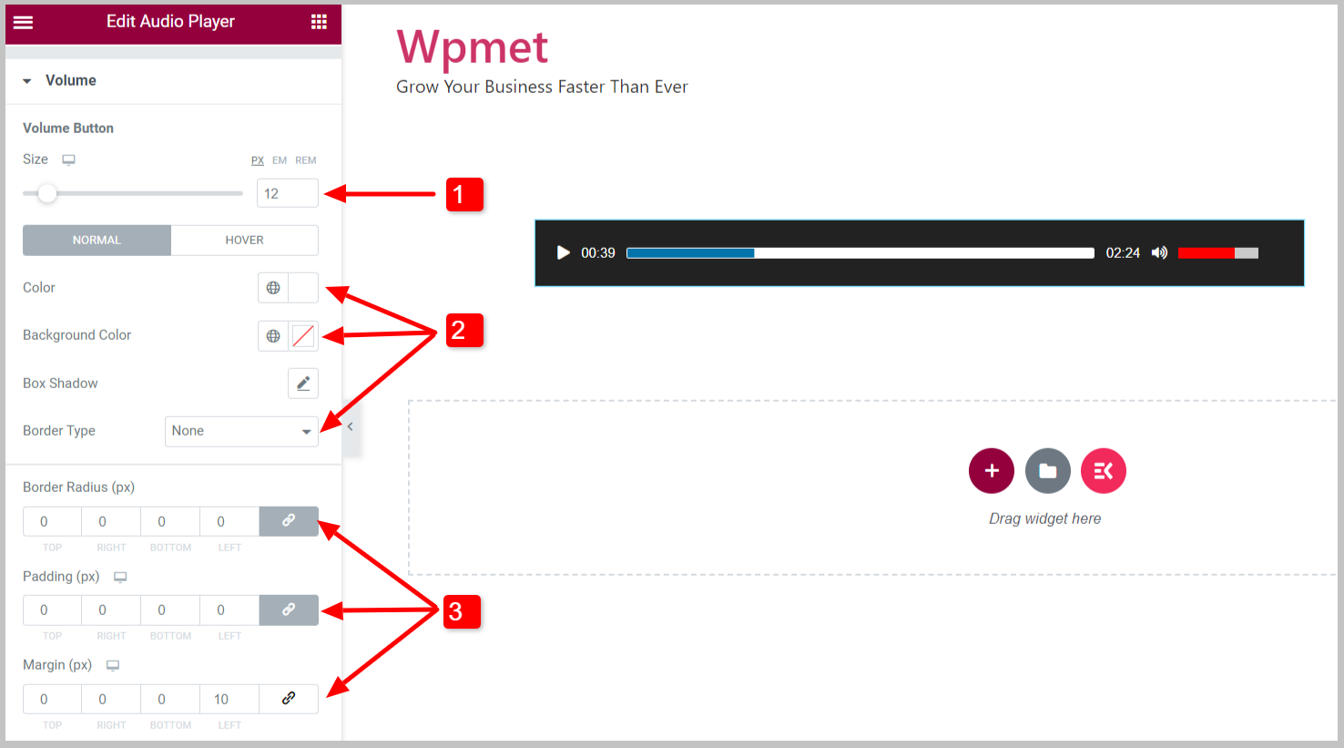 Personnaliser les styles de volume du lecteur audio WordPress