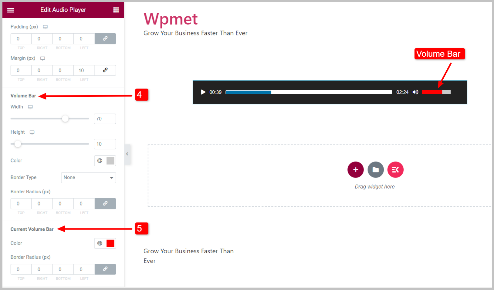 Customize volume bar styles of WordPress audio player