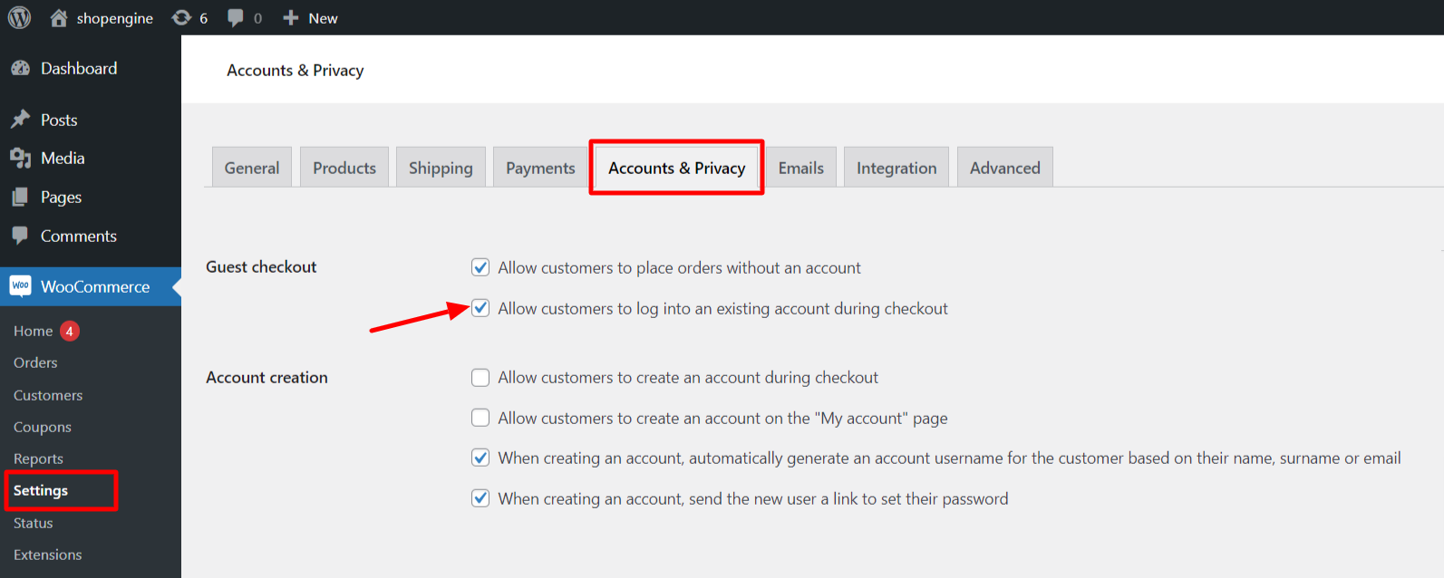 Allow customers to log into an existing account during checkout