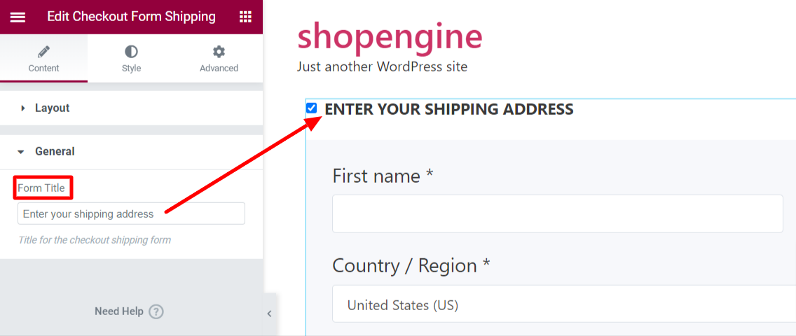 Enter title for checkout shipping form
