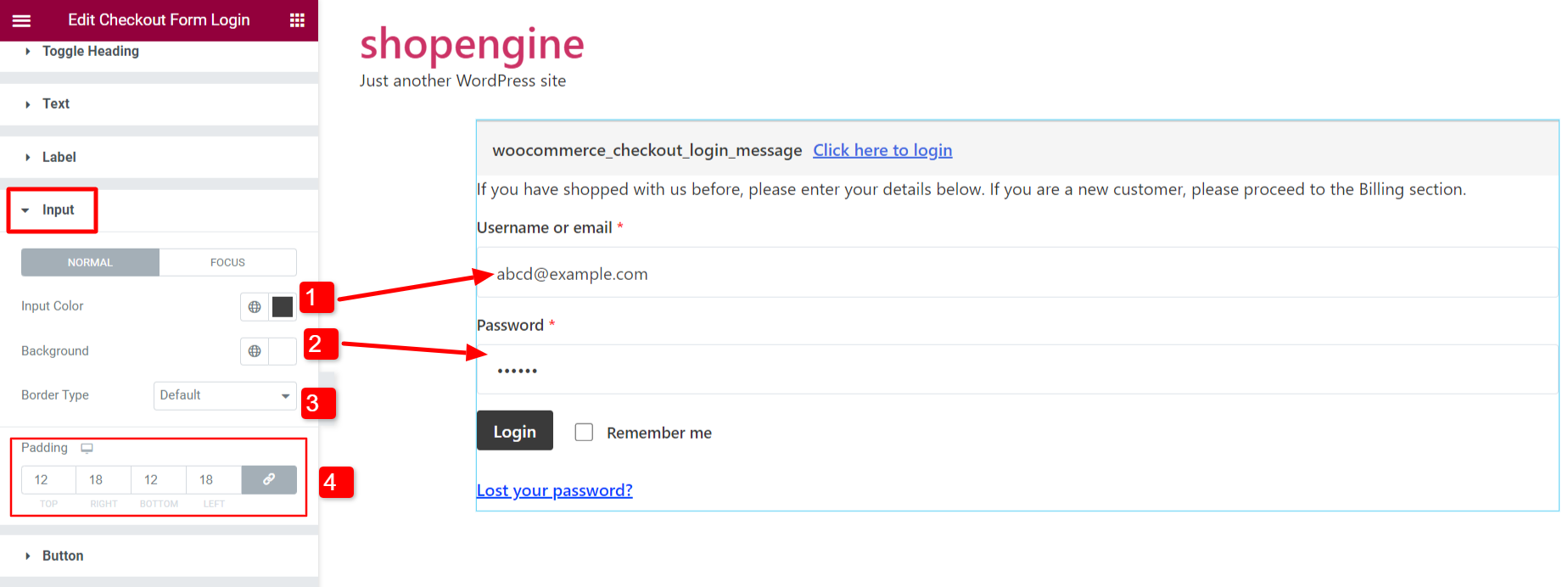 customize input field backgound of checkout login form