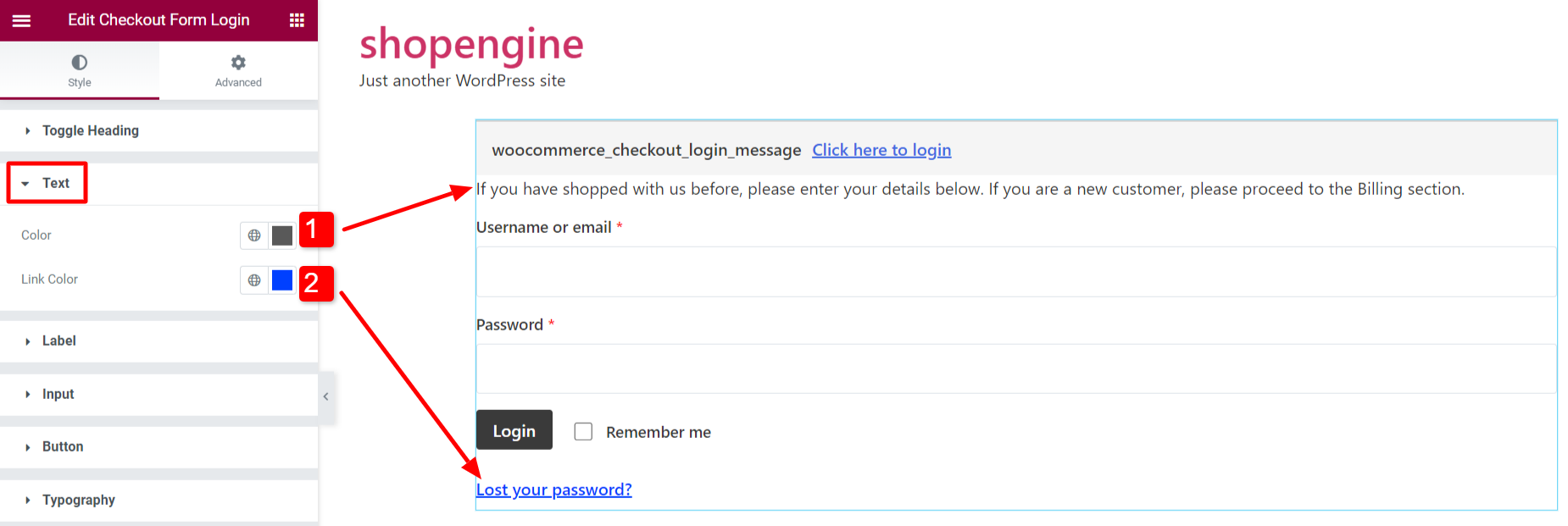 customize text backgound of checkout login form