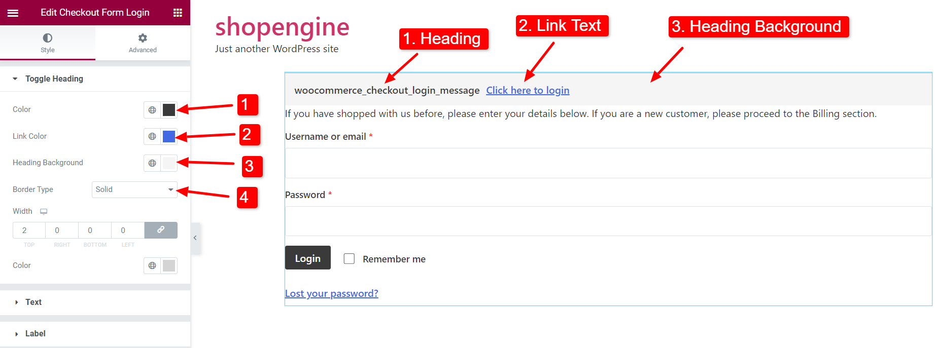 customize toggle heading backgound of WooCommerce checkout login form