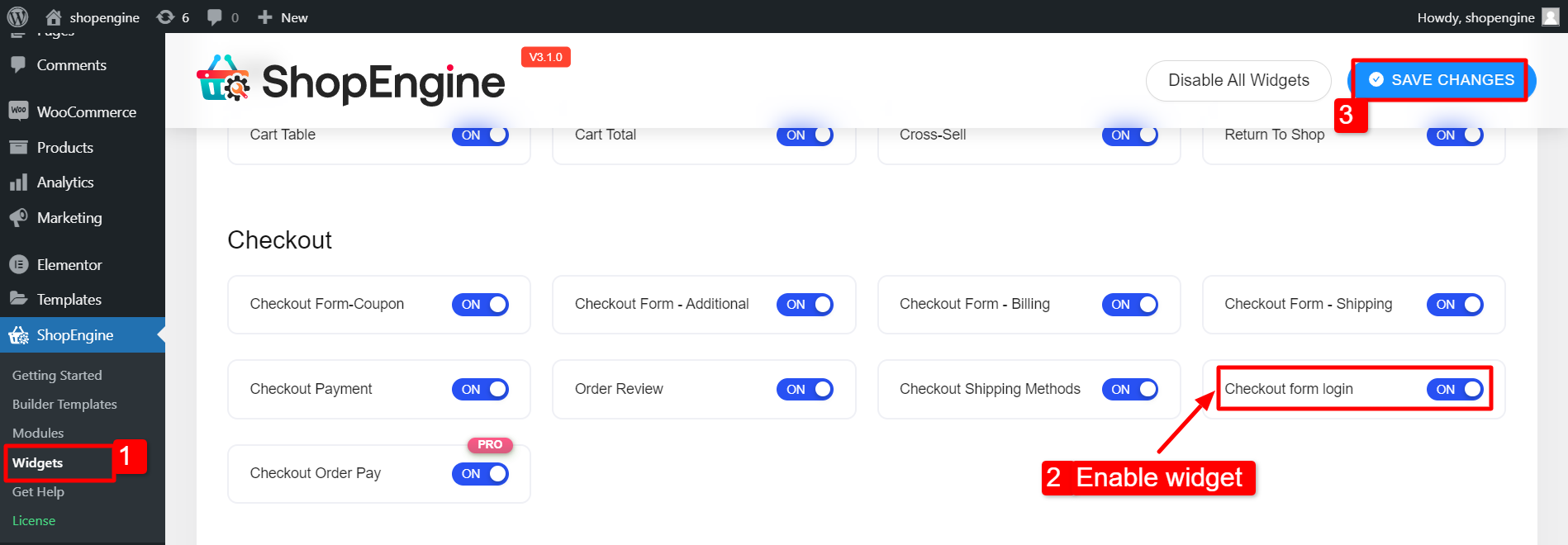 how to enable checkout form login widget