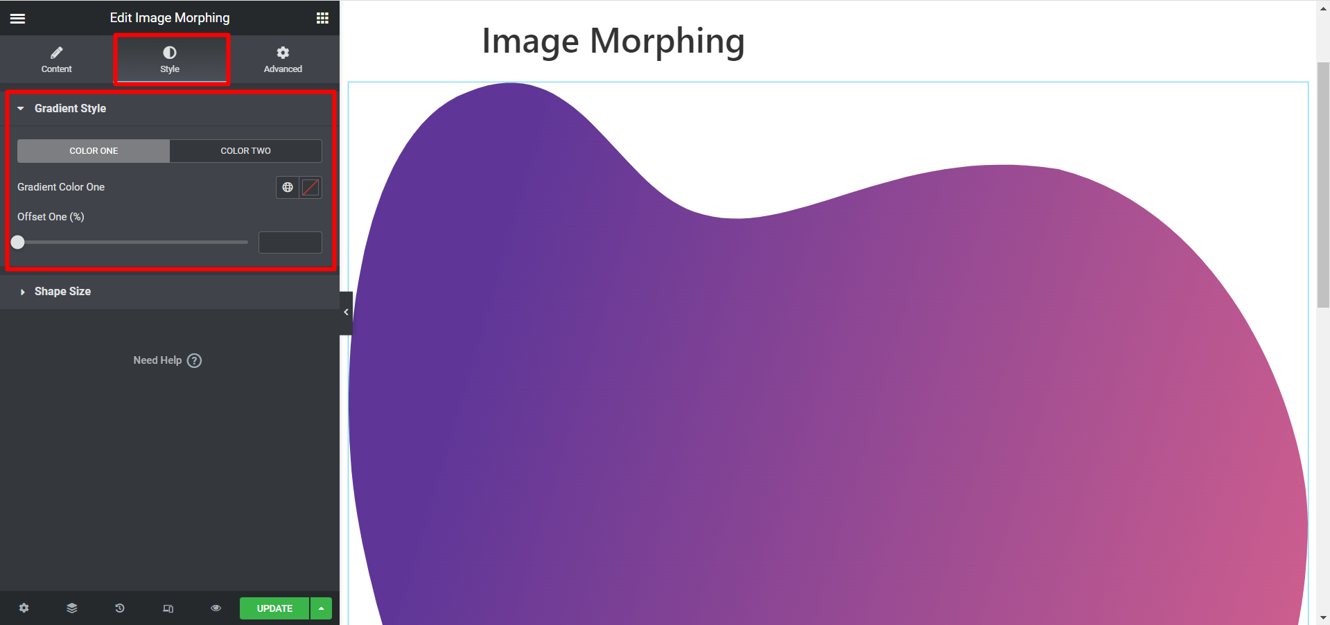 Styling gradient morphing effect