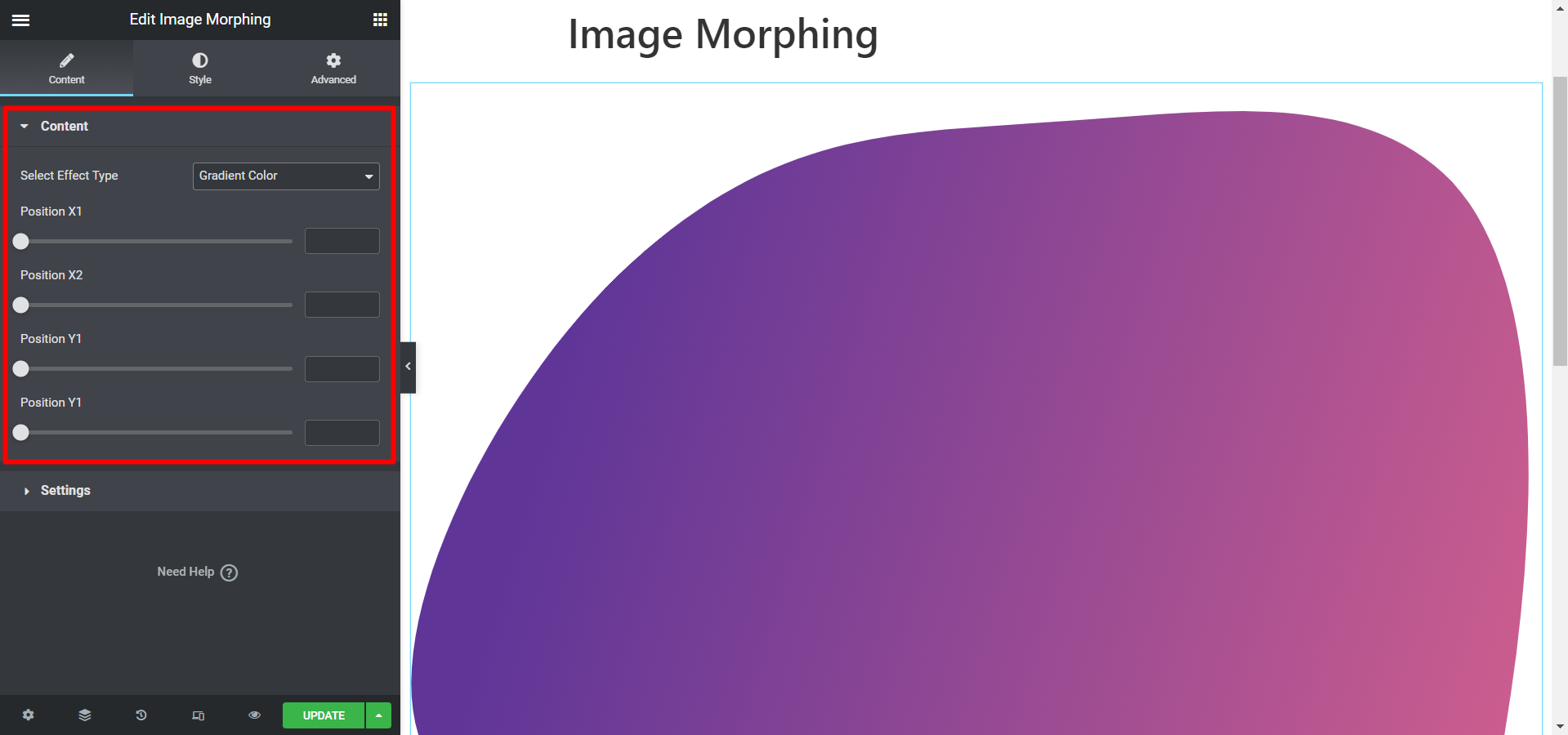 Type d'effet dégradé du widget de morphing d'image ElementsKit