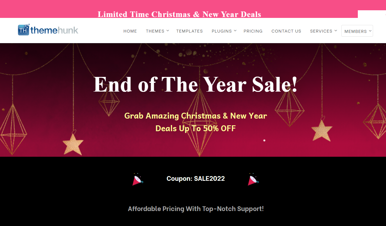ThemeHunk - WordPress deals - holiday deals - new year deals - WordPress holiday deal