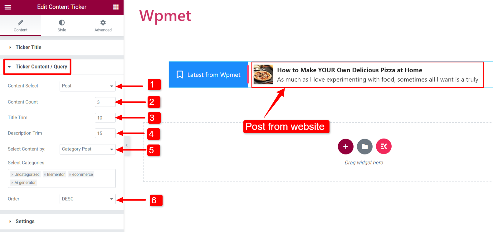 Hur man anpassar tickerinnehåll ElementsKit-widget