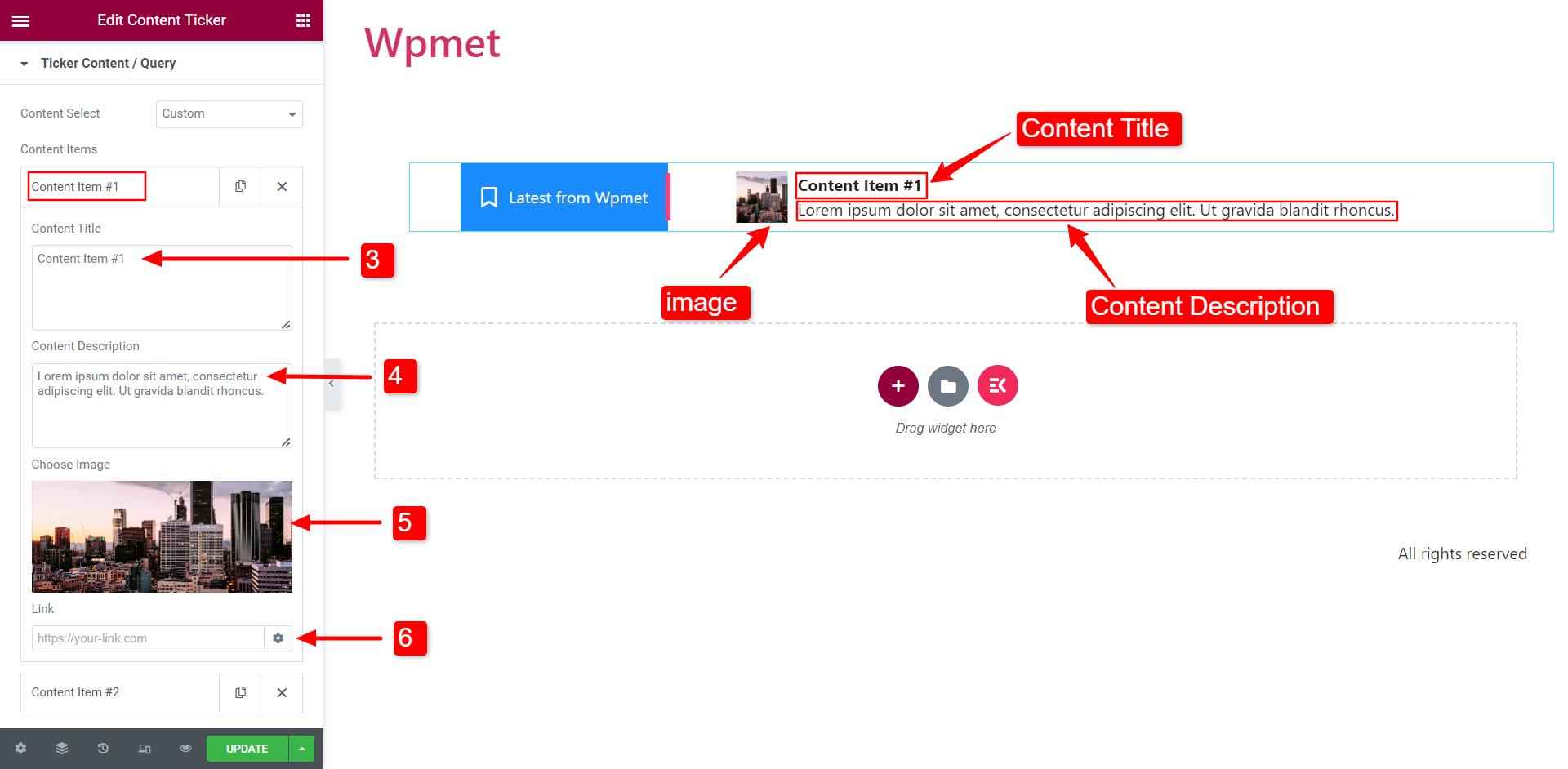 Add custom ticker content ElementsKit widget