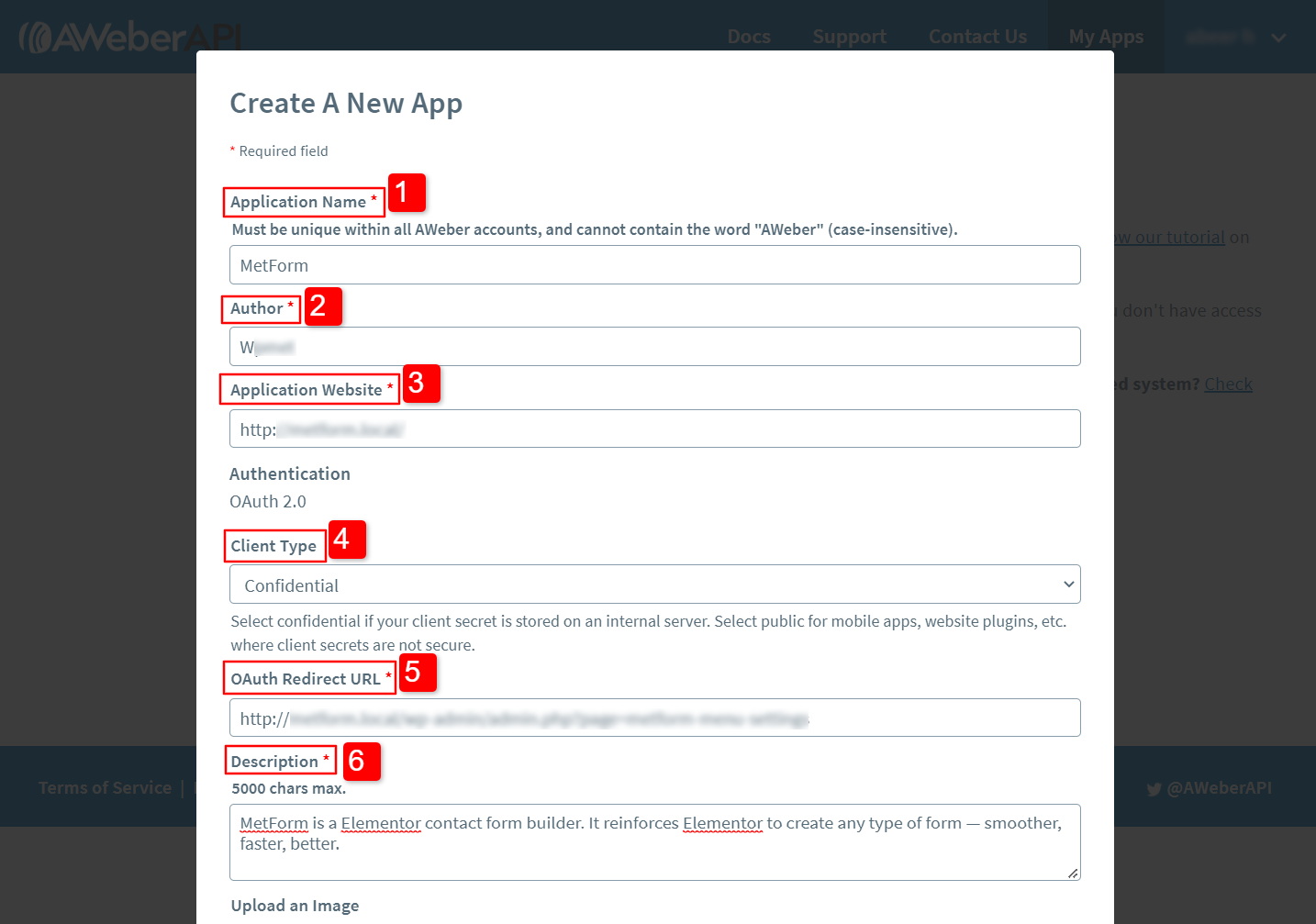 Configure AWeber Developer App for MetForm integration 