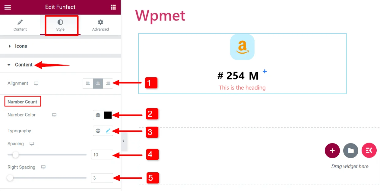 Change styles of Number Count content of Funfact widget