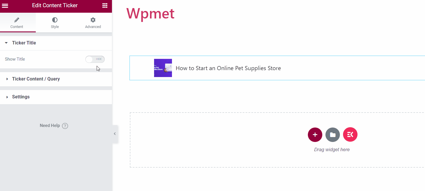 Show title in ElementsKit Content Ticker widget