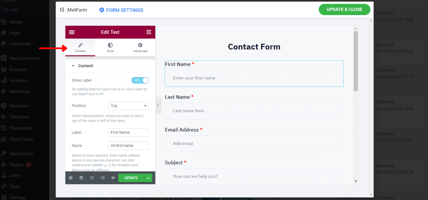 Metform form content customization 