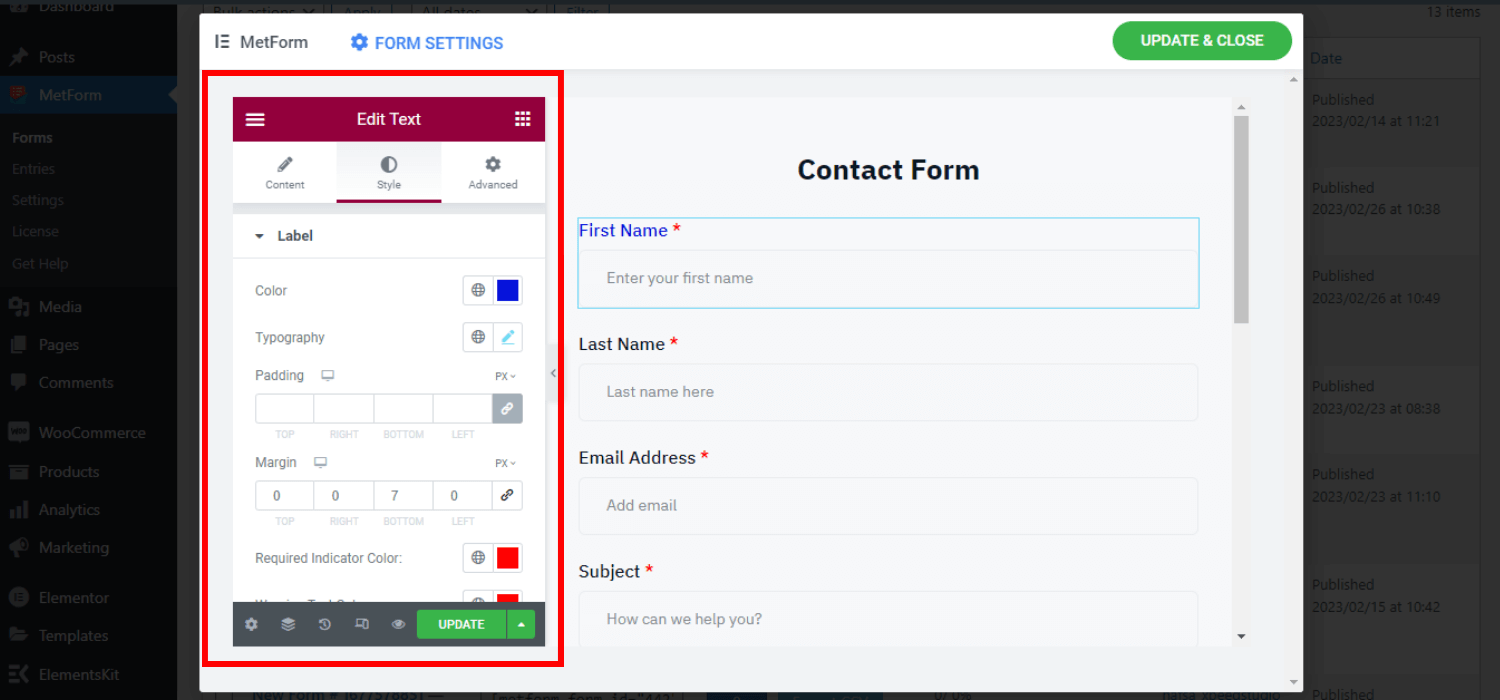 Metform form style customization 