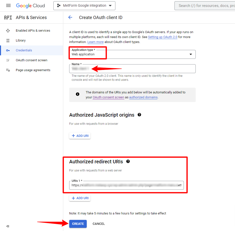 Create OAuth client ID for connecting WordPress forms to Google sheets