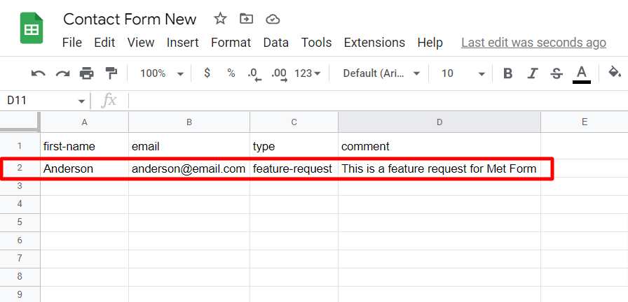 Exported data in Google sheet from WordPress form
