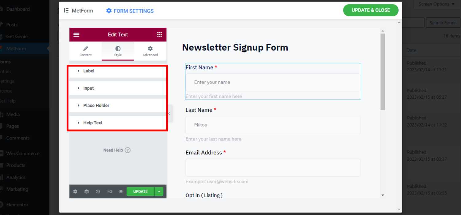 Customize Newsletter Signup Form