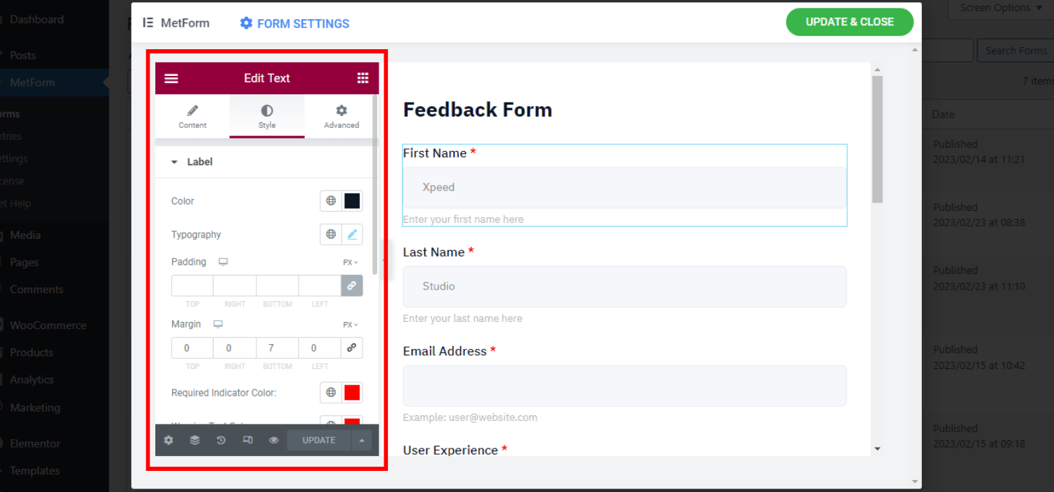 Customize the Feedback Form Content