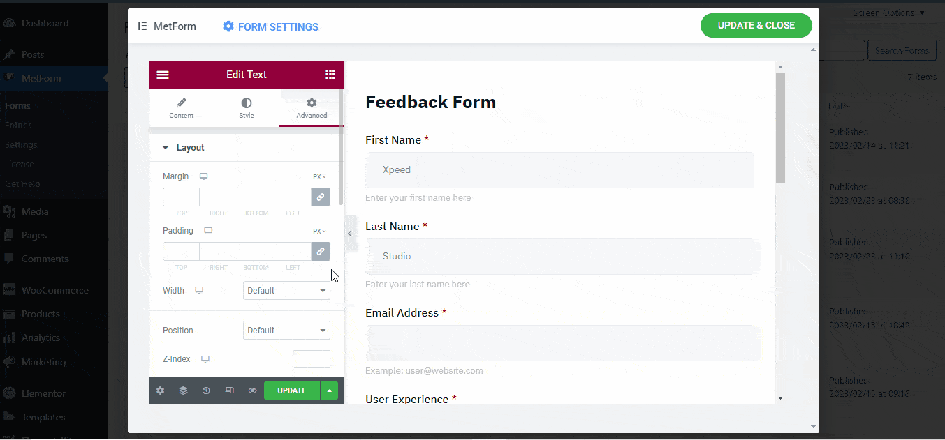 Customize the Feedback Form Content