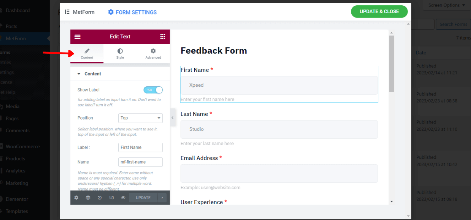 Customize feedback form heading content 