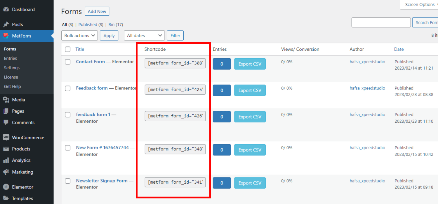 Insert Feedback Form by Form Shortcode