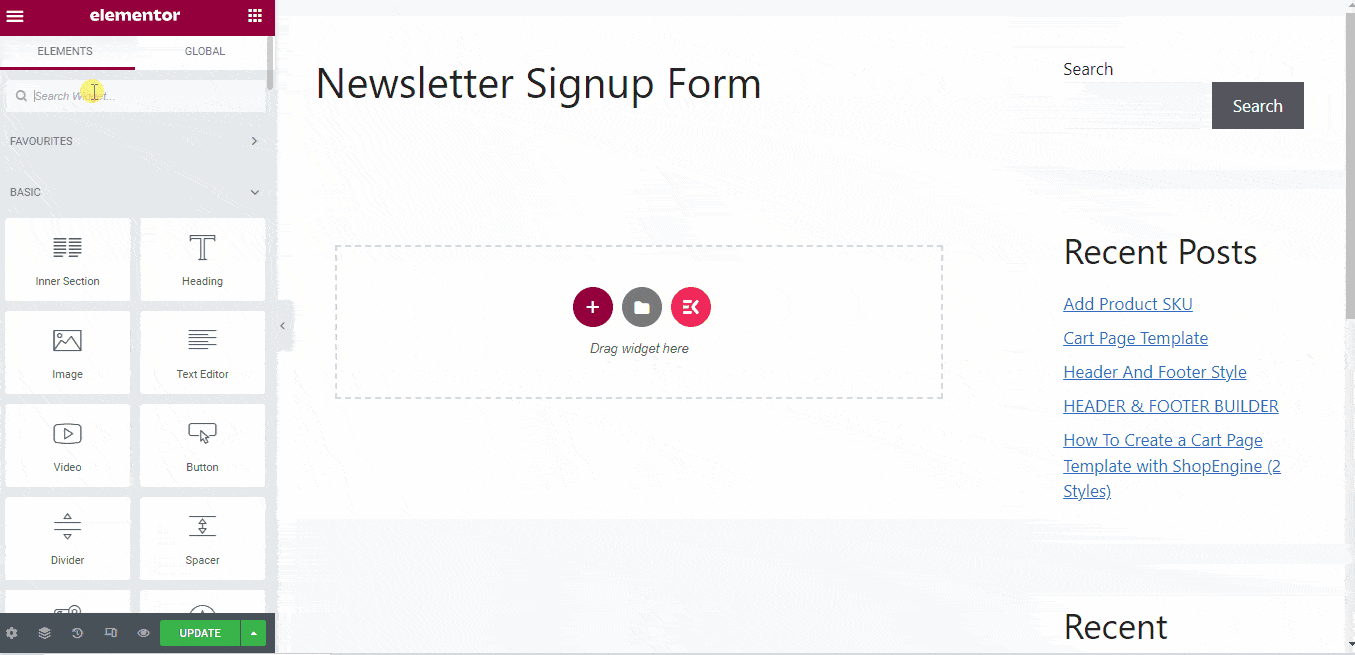 Insert Newsletter Signup Form by Elementor 