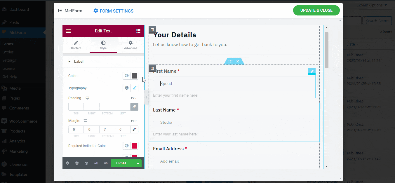 Customize MetForm Contact Form Style