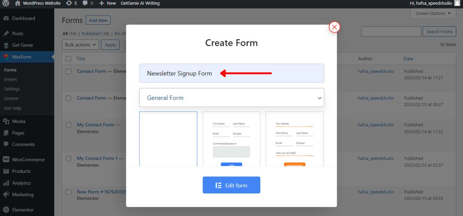 Newsletter Signup Form Name