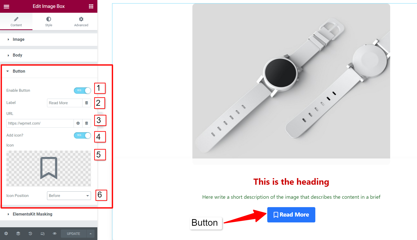 Customize CTA button in Elementor image box