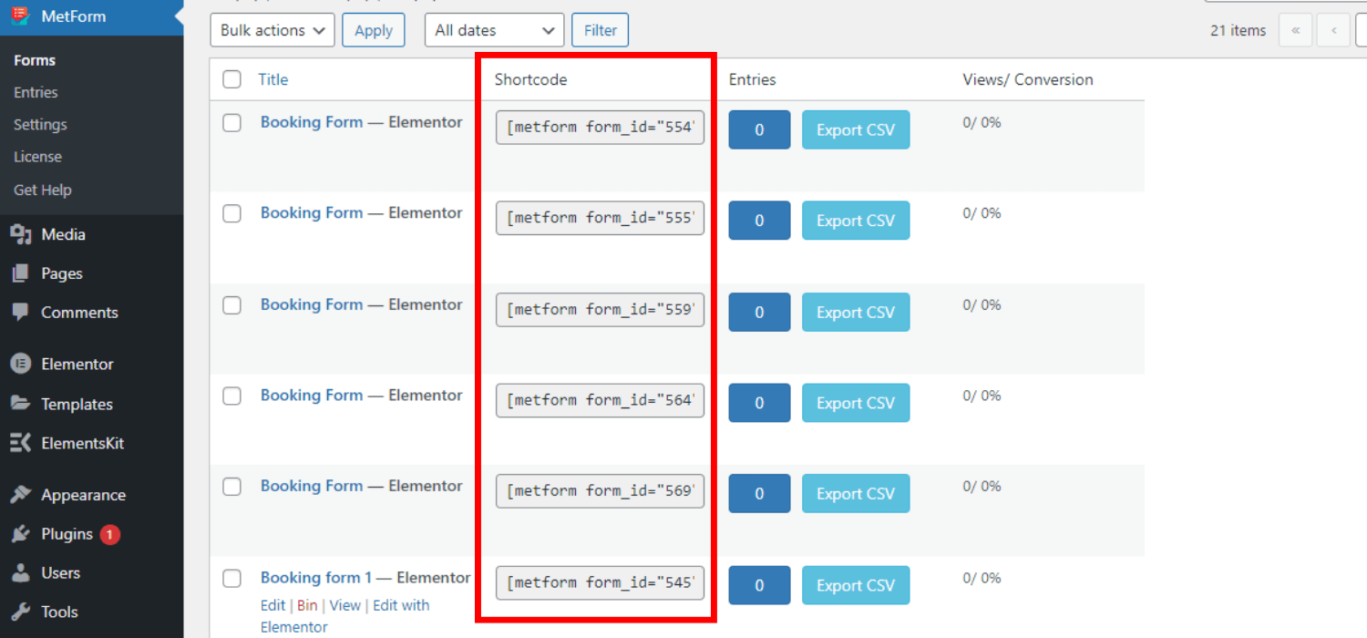 booking form shortcode