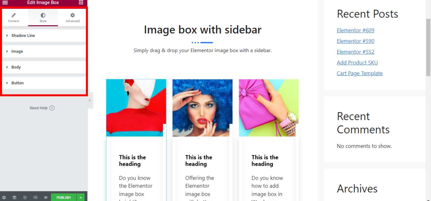 Image box style customization in WordPress