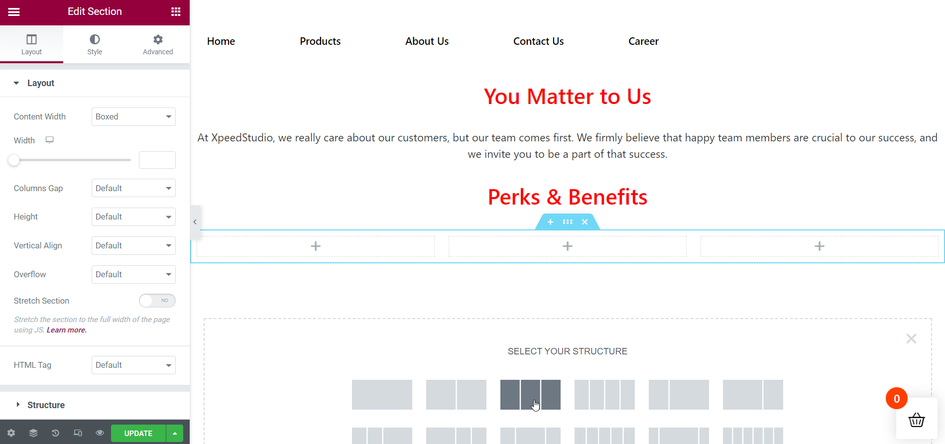 Create "Perks and Benefits" section- Create a career page