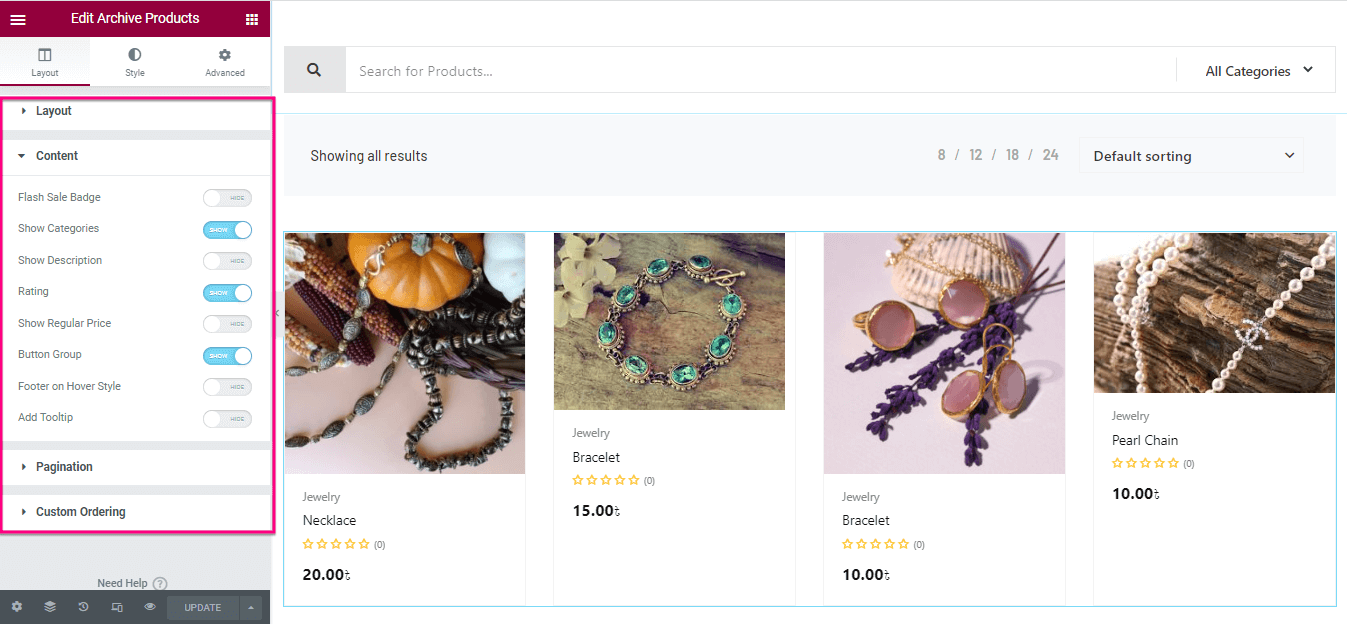 Builtin jewelry business website using ShopEngine