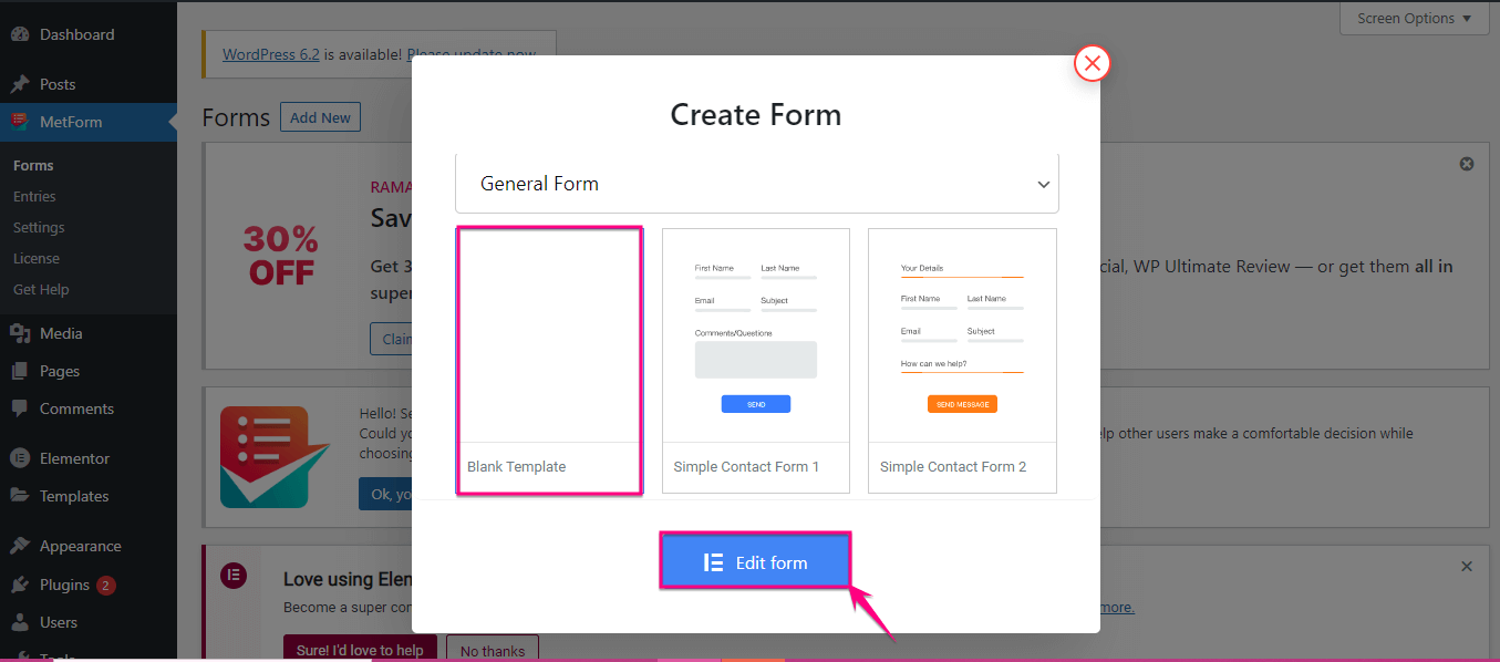Create a form using MetForm