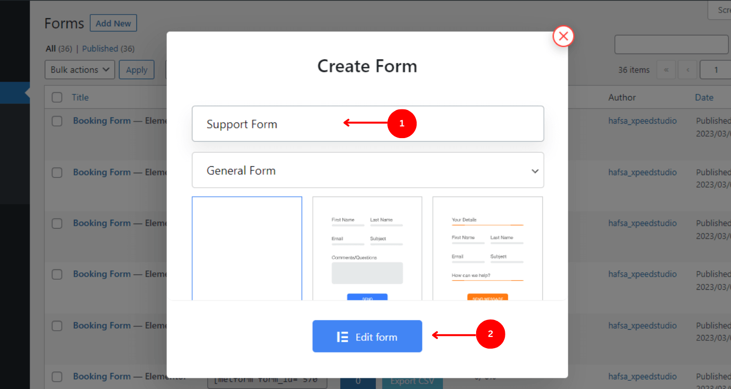 write the name and click on edit form