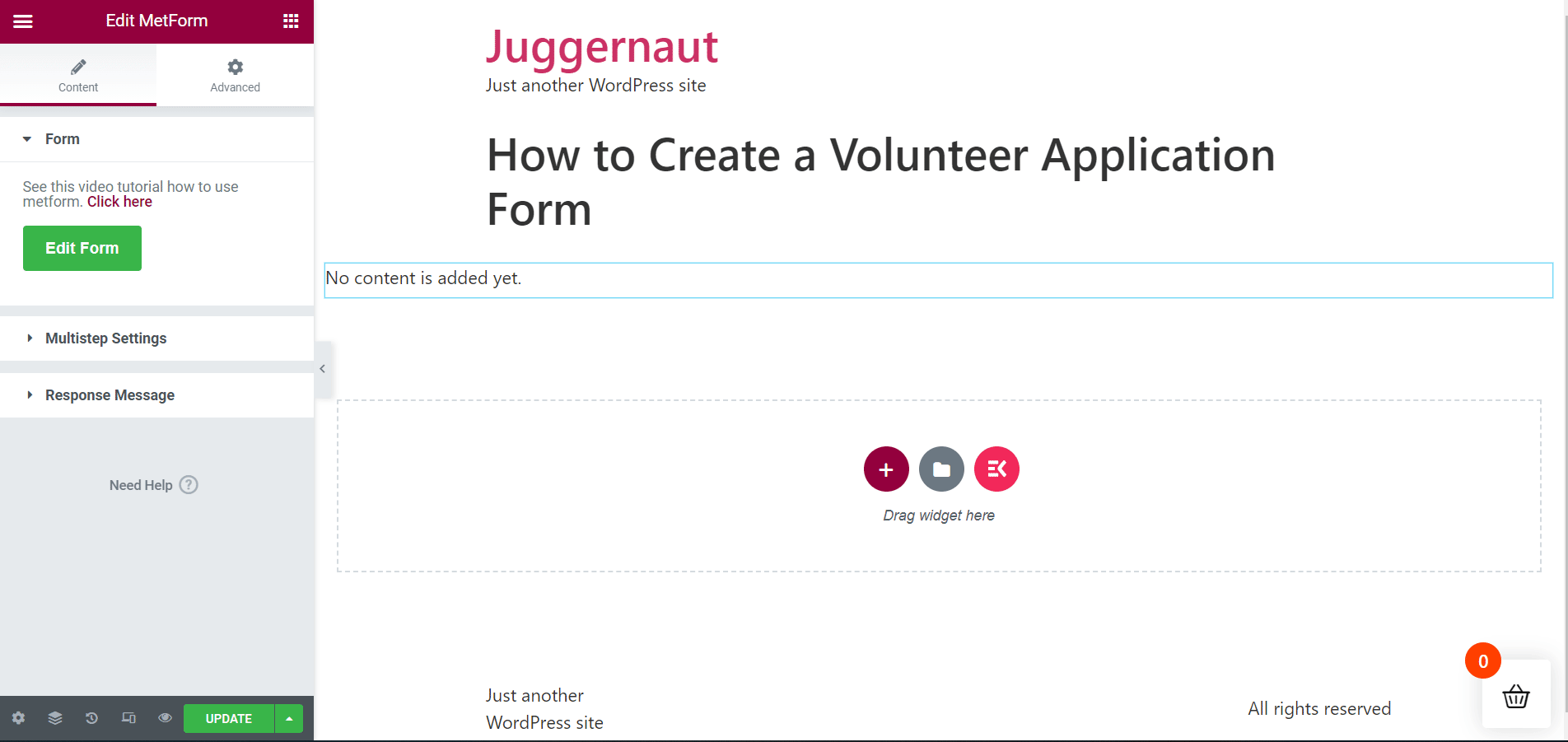 Select the volunteer application form template