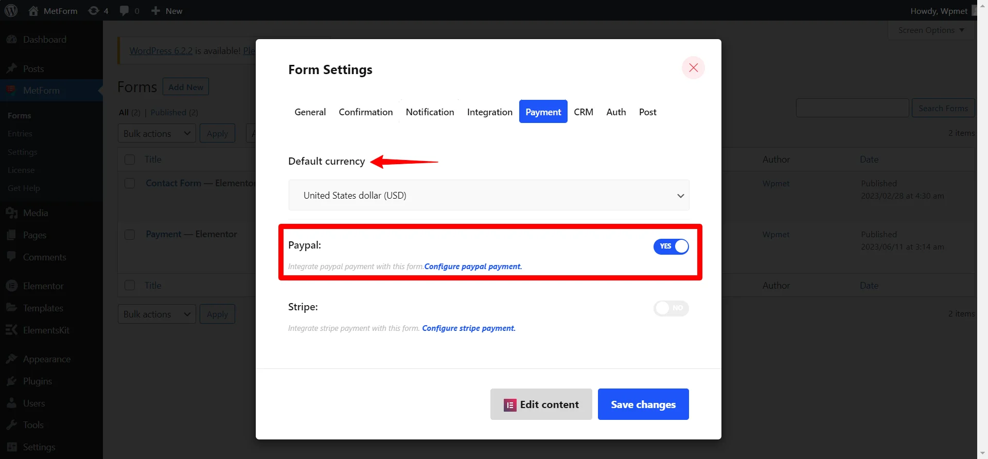 WordPress 양식으로 PayPal 결제 수락 - Wpmet