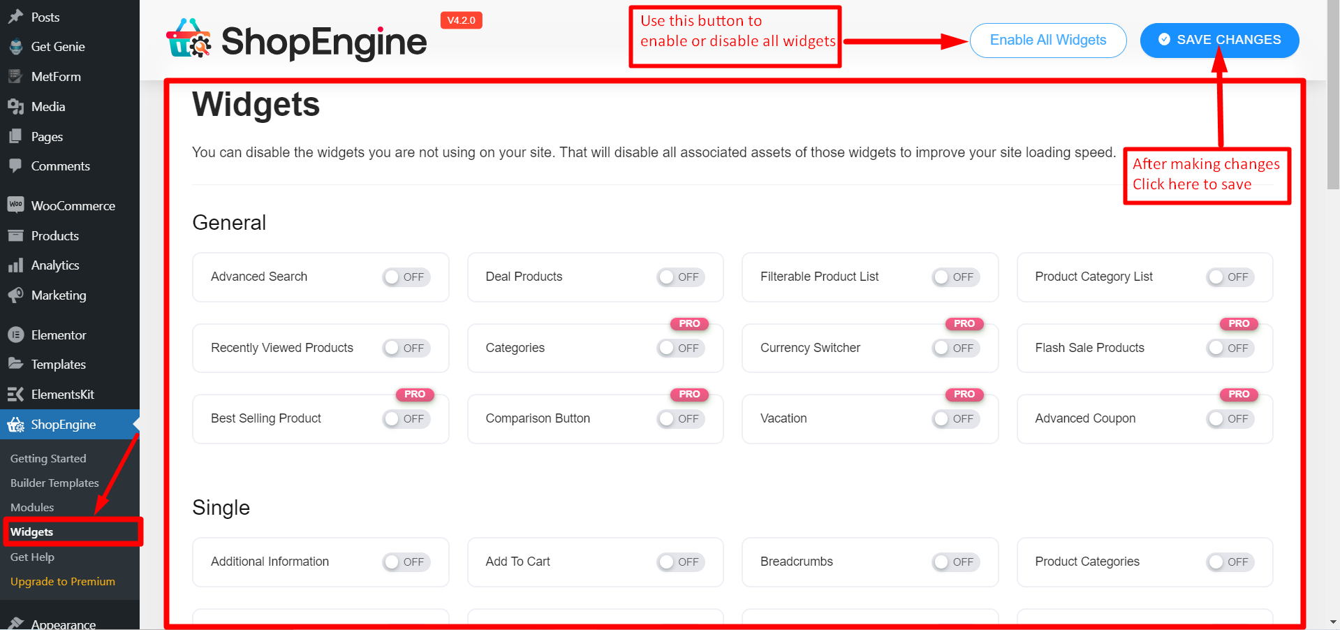 ShopEngine fornisce molti widget utili