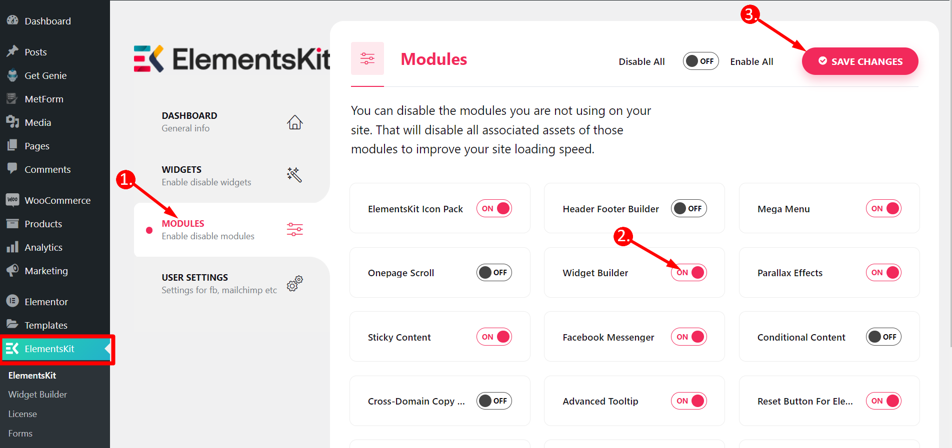 how to use widget builder in elementor with ElementsKit